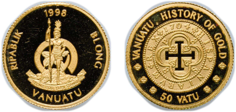 Vanuatu Republic 1998 50 Vatu (History of Gold) Gold (.999) Valcambi SA Mint (25...