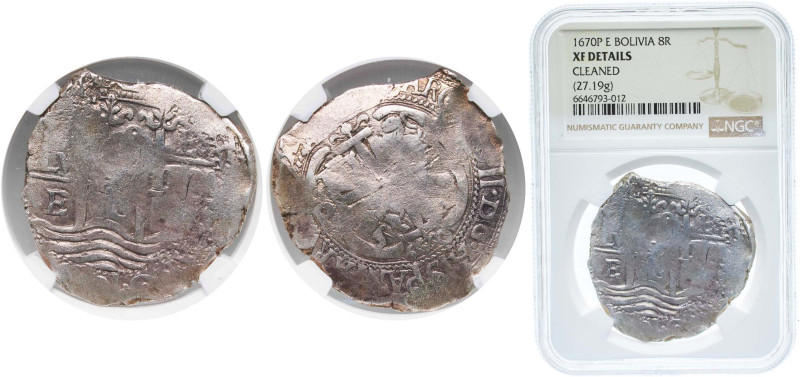 Bolivia Spanish colony 1670 P E 8 Reales - Charles II Silver (.931) Potosi Mint ...