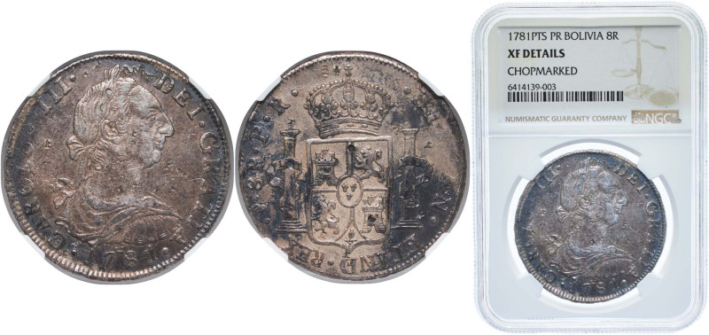 Bolivia Spanish colony 1781 PTS PR 8 Reales - Charles III Silver (.903) Potosi M...