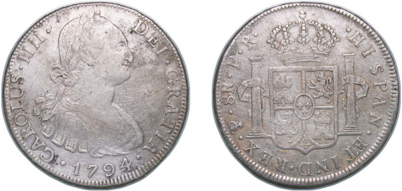 Bolivia Spanish colony 1794 PTS PR 8 Reales - Charles IV Silver (.896) Potosi Mi...