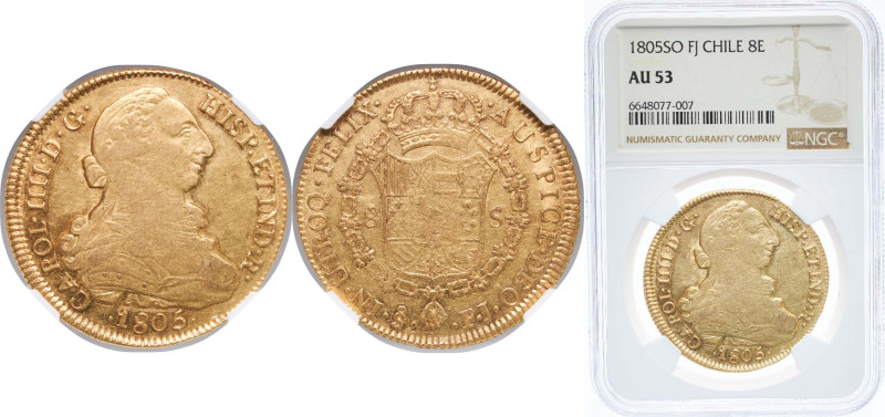 Chile Spanish colony 1805 So FJ 8 Escudos - Charles IV (bust of Charles III, CAR...