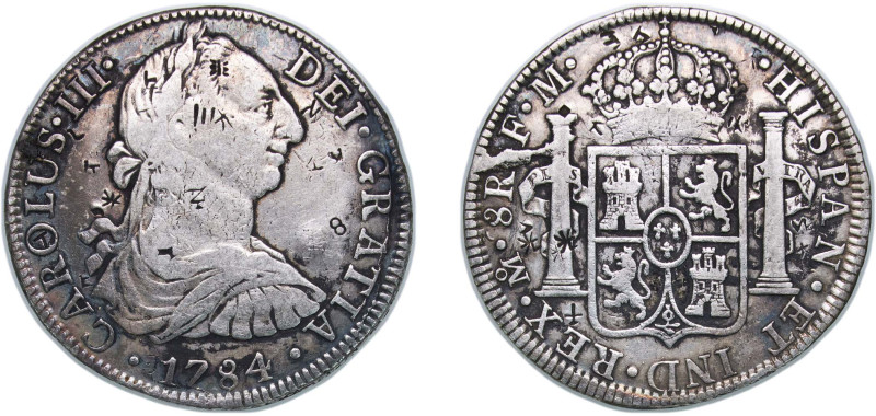 Mexico Spanish colony 1784 Mo FM 8 Reales - Charles III Silver (.903) Mexico Cit...