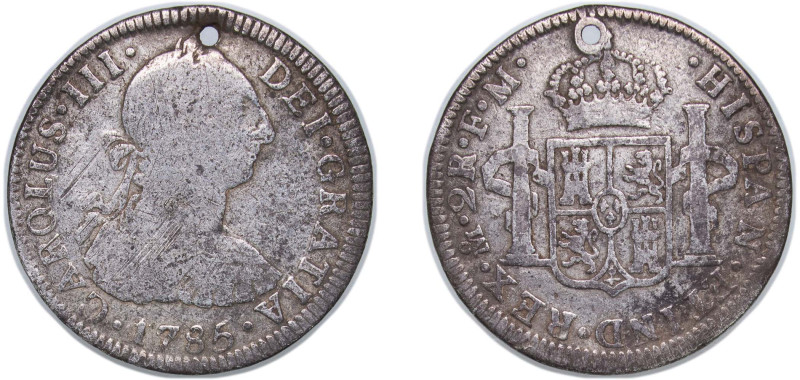 Mexico Spanish colony 1785 Mo FM 2 Reales - Charles III Silver (.896) Mexico Cit...