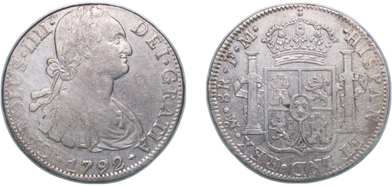 Mexico Spanish colony 1792 Mo FM 8 Reales - Charles IV Silver (.903) Mexico City...