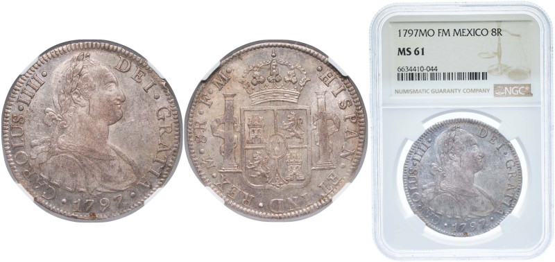 Mexico Spanish colony 1797 Mo FM 8 Reales - Charles IV Silver (.903) Mexico City...