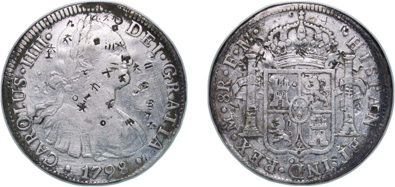 Mexico Spanish colony 1798 Mo FM 8 Reales - Charles IV Silver (.903) Mexico City...