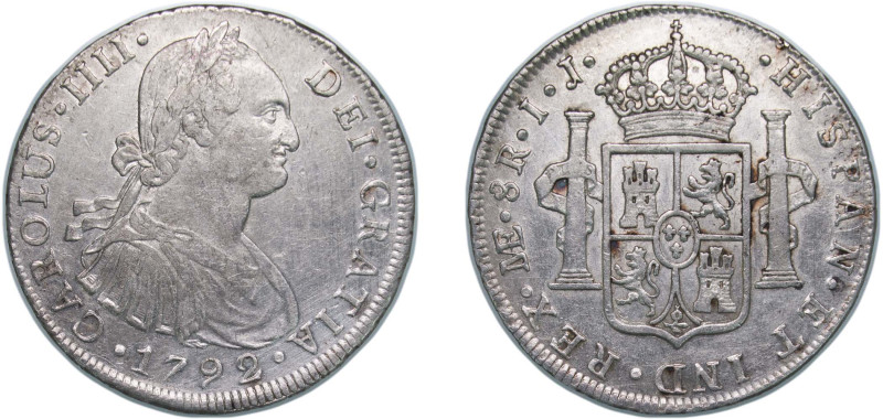 Peru Spanish colony 1792 LIMAE IJ 8 Reales - Charles IV Silver (.896) Lima Mint ...