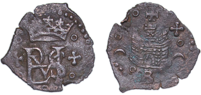 Spain Kingdom 1573 - 1589 B Blanca - Philip II Billon Burgos Mint 0.85g XF Cal 7...