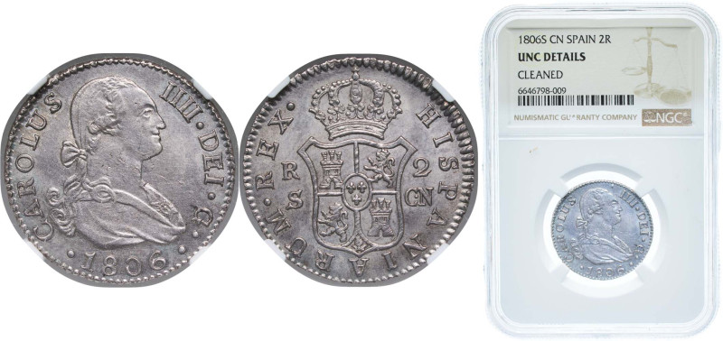 Spain Kingdom 1806 S CN 2 Reales - Charles IV Silver (.806) Seville Mint 6g NGC ...