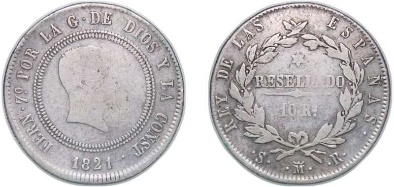 Spain Kingdom 1821 M SR 10 Reales - Ferdinand VII Silver (.903) Madrid Mint 12.6...