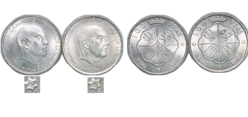 Spain Kingdom 1966 100 Pesetas - Francisco Franco (Altered Star 69) Silver (.800...