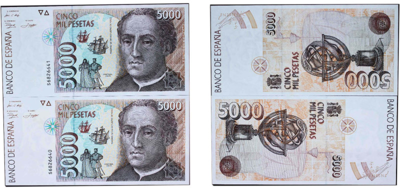 Spain Kingdom 1992 5000 Pesetas (Lots 2) Paper UNC P 165