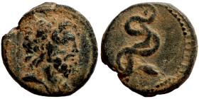 SYRIA. Antioch. Pseudoautonomous (2nd century AD). AE Tessera. Obv.: head of Asklepios right. Rev.: serpent-entwined staff.