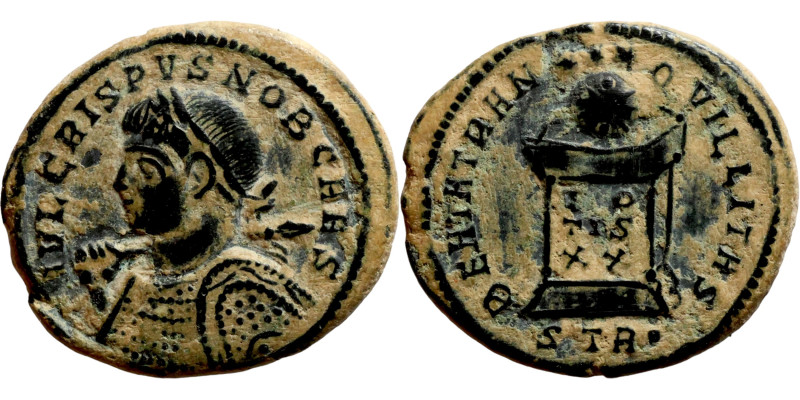 Crispus. Caesar, AD 316-326. Æ Follis Treveri (Trier) mint, 2nd officina. Struck...