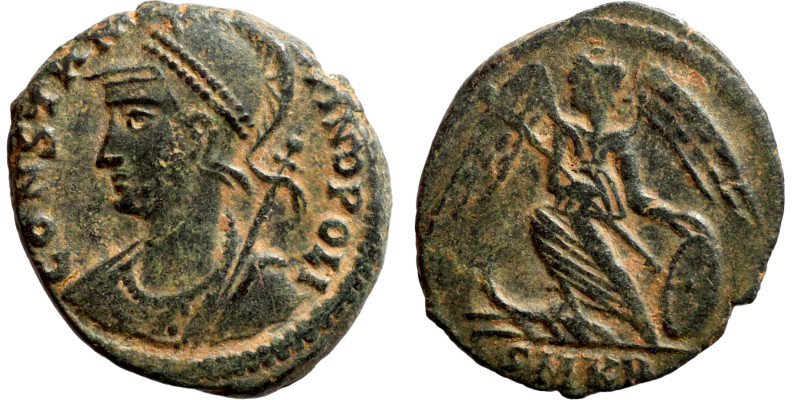 Constantinus I (306-337) Commemoratives Follis. Obverse: CONSTANTINOPOLIS, laure...