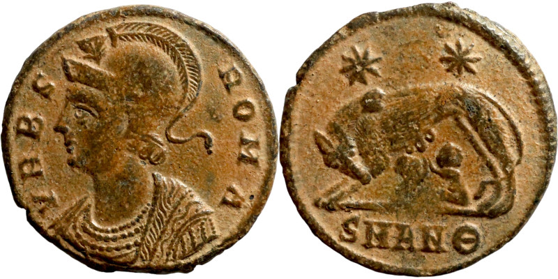 Constantinus I (306-337) Commemoratives Follis. Obverse: VRBS ROMA, laureate, he...