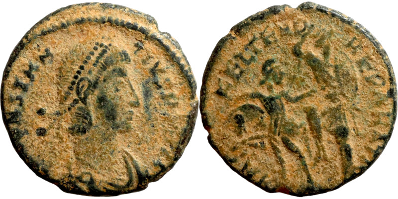 Constantinus II (337-361) Follis. Obverse: DN CONSTANTIVS PF AVG. Diademed bust ...