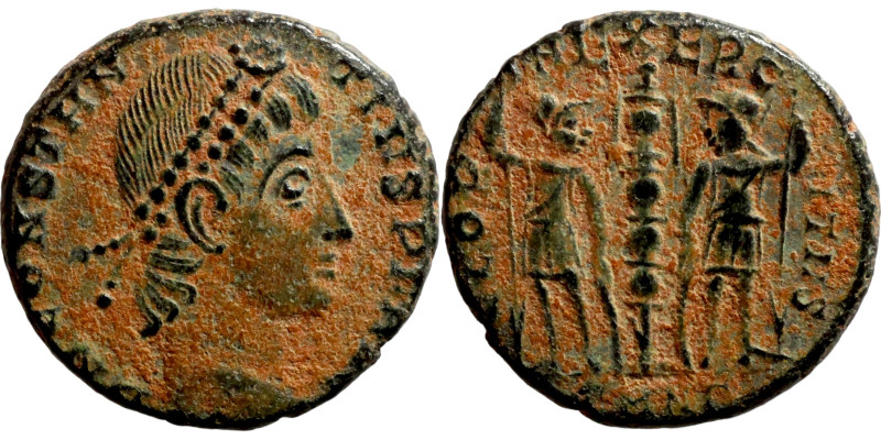 Constantinus II (337-361) Follis. Obverse: DN CONSTANTINVS PF AVG, Laureate, dra...