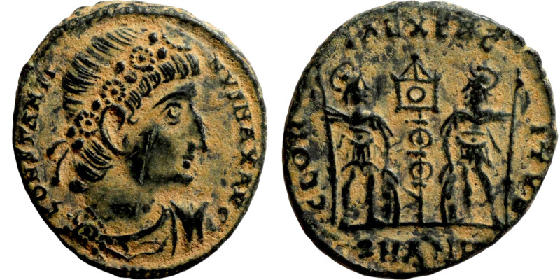 Constantinus I (306-337) Follis. Obverse: CONSTANTI-NVS MAX AVG, diademed, drape...