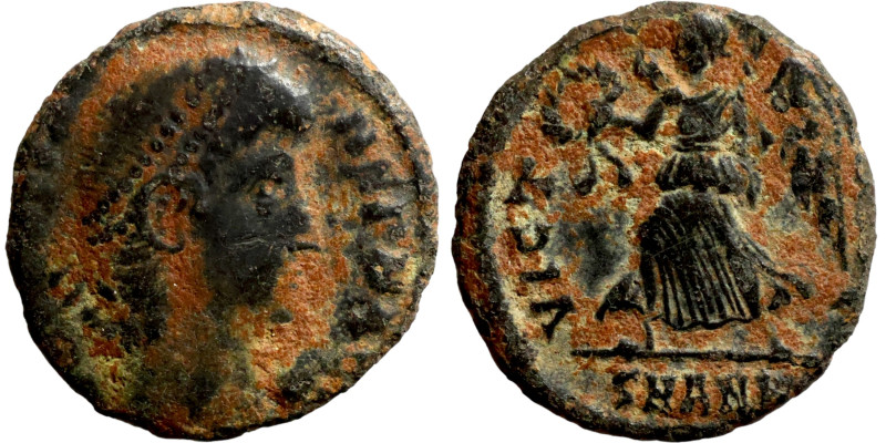 Valens (364-378) Follis . Obverse: DN VALENS PF AVG diademed bust. Reverse: SECV...