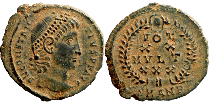 Constantinus II (337-361) Follis. Obverse: DN CONSTANTINVS PF AVG, Laureate, dra...