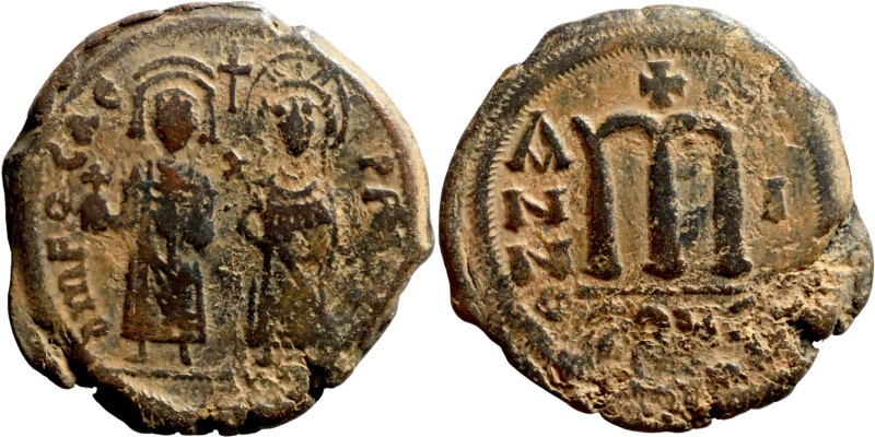 Phocas and Leontia.(602-610). Follis. . Obverse: Standing Phocas and Leonita Rev...