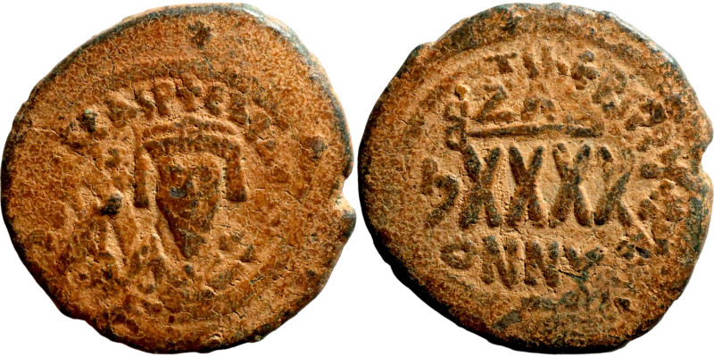 Phocas (602-610) Follis. Constantinopole. Obverse: DN FOCA PERP AVG Crowned bust...