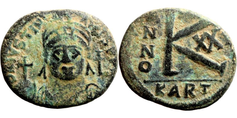 *Rare* Justinian I. Half Follis. CARTHAGE. Obverse: :D N IVSTINIANVS P P AVG, di...