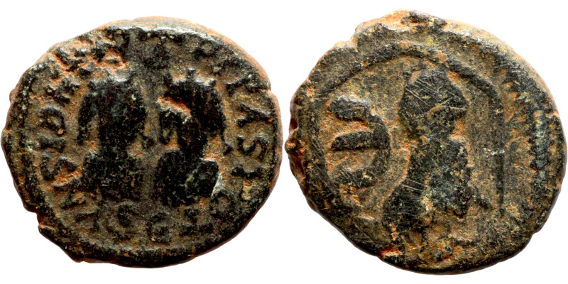 Justin I and Justinian (527), Pentanummium. Antioch. Obverse: Two bust of empero...