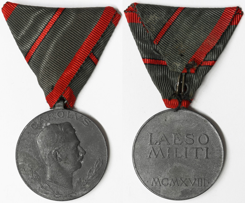Austria, Karl I Wounded medal LAESO MILITI, 1918, Ribbon with 1 stripe (1 Wound)...