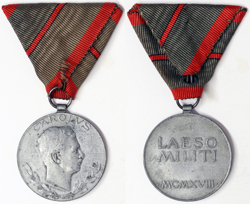 Austria, Karl I Wounded medal LAESO MILITI, 1918, Ribbon with 1 stripe (1 Wound)...
