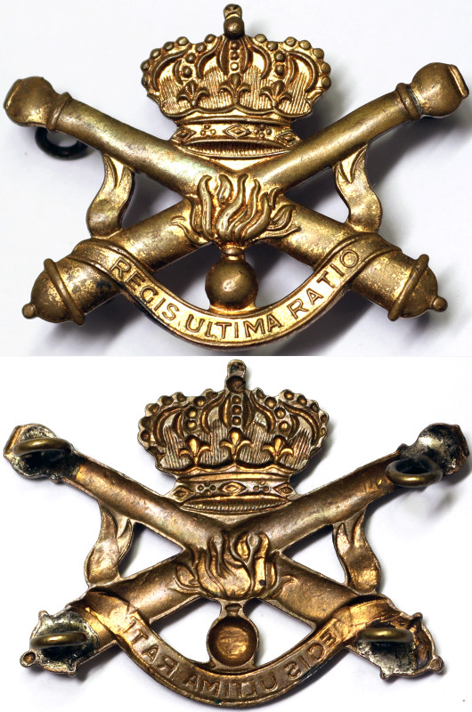 Belgium, Albert I Artillery military cap badge With motto 'REGIS ULTIMA RATIO BE...