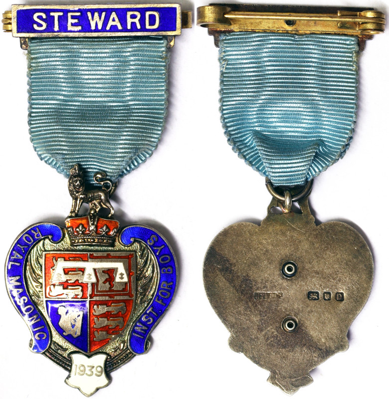 Masonic medals, George VI Medal, 1939, Royal Masonic Institution for boys. Stewa...