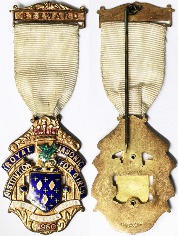 Masonic medals, George VI Medal, 1950, Royal Masonic Institution for girls. Stew...