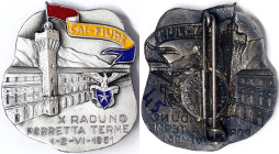 Republic, Badge, 1961, Rijeka (Fiume) section of the Italian Alpine Club CAI. X gathering in Porretta Terme. Opus: Granero. 37,5x33,5 mm. White metal....