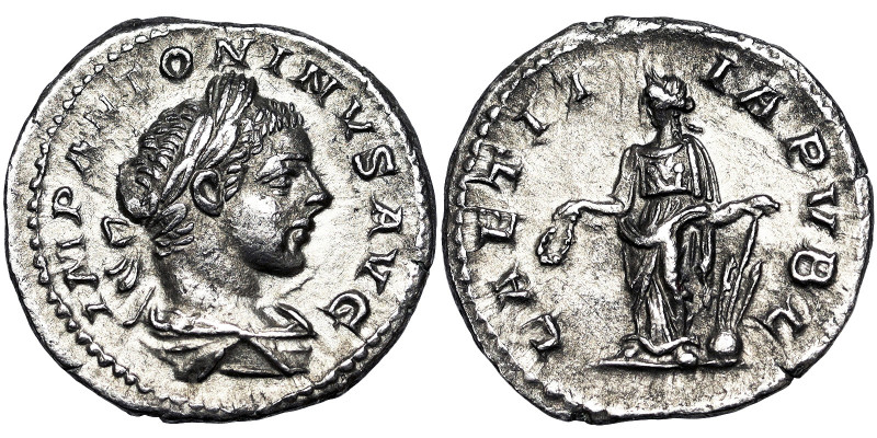 Roman Coins, Elagabalus Denar, n.d., Rome, Ag. 2,92 g, RIC 95, XF