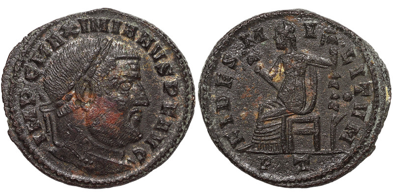 Roman Coins, Galerius Maximianus Augustus Follis, n.d., Ticinum (Pavia), Ae. 8,6...