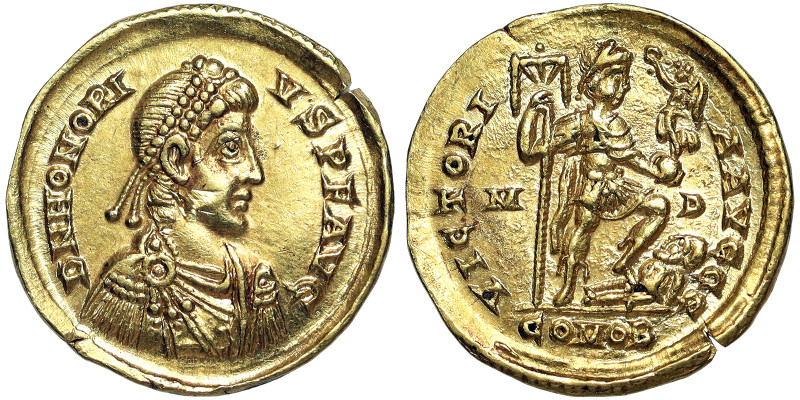 Roman Coins, Honorius Solidus, n.d., (ca. 395-402 AD), Mediolanum, Au. 4,36 g, R...
