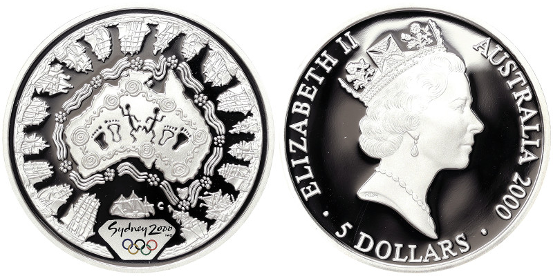 Australia, Elizabeth II 5 Dollars, 2000, Sydney Olympic Games. Ag.999 1 Oncia / ...