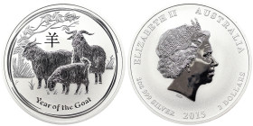 Australia, Elizabeth II 2 Dollars, 2015, Perth, Year of the goat. Ag. 2 Once / 2 Oz, KM 3114, PROOF