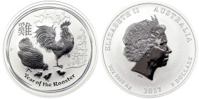 Australia, Elizabeth II 2 Dollars, 2017, Perth, Year of the rooster. Ag. 2 Once / 2 Oz, KM 2788, PROOF