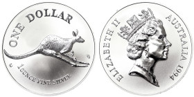 Australia, Elizabeth II 1 Dollar, 1994, Canberra, Kangaroo series. Ag.999 1 Oncia / 1 Oz, KM 263.1, UNC