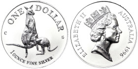 Australia, Elizabeth II 1 Dollar, 1996, Canberra, Kangaroo series. Ag.999 1 Oncia / 1 Oz, KM 297, UNC