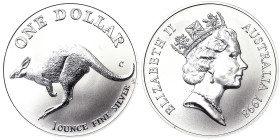 Australia, Elizabeth II 1 Dollar, 1998, Canberra, Kangaroo series. Ag.999 1 Oncia / 1 Oz, KM 365, UNC