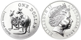 Australia, Elizabeth II 1 Dollar, 1999, Canberra, Kangaroo series. Ag.999 1 Oncia / 1 Oz, KM 398, UNC