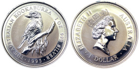 Australia, Elizabeth II 1 Dollar, 1995, Kookaburra. Ag.999 1 Oncia / 1 Oz, KM 260, PROOF