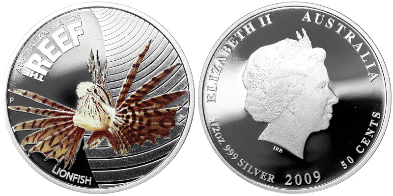 Australia, Elizabeth II 50 Cents, 2009, Lionfish. Ag.999 1/2 Oncia / 1/2 Oz, KM ...