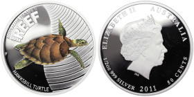 Australia, Elizabeth II 50 Cents, 2011, Hawksbill turtle. Ag.999 1/2 Oncia / 1/2 Oz, KM 1579, PROOF