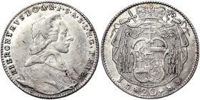 Austria, Hieronymus Von Colloredo, Archbishop 20 Kreuzer, 1789, Salzburg, Ag. 6,62 g, KM 460, VF