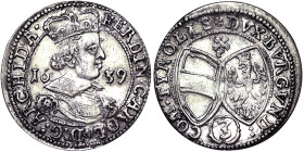 Austria, Ferdinand Charles, 3 Kreuzer, 1639, Hall, Ag. 1,64 g, Moser & Tursky 495, A.XF